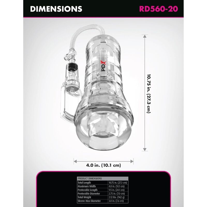 PDX ELITE - MASTURBADOR TRANSPARENTE VIEWTUBE VAC XXL CON BOMBA DE SUCCIÓN 27.3 CM - Imagen 6