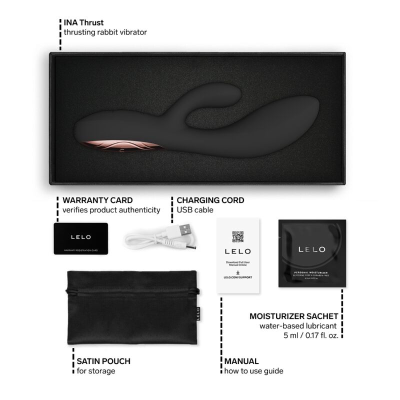LELO - INA THRUST RABBIT VIBRATEUR À POUSSÉE NOIR – Image 9