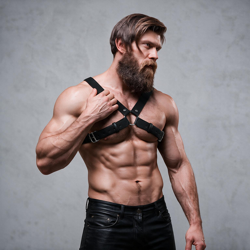 FETISH SUBMISSIVE ATTITUDE - MENS ADJUSTABLE ECO-LEATHER CROSS CHEST BULLDOG HARNESS - Image 3