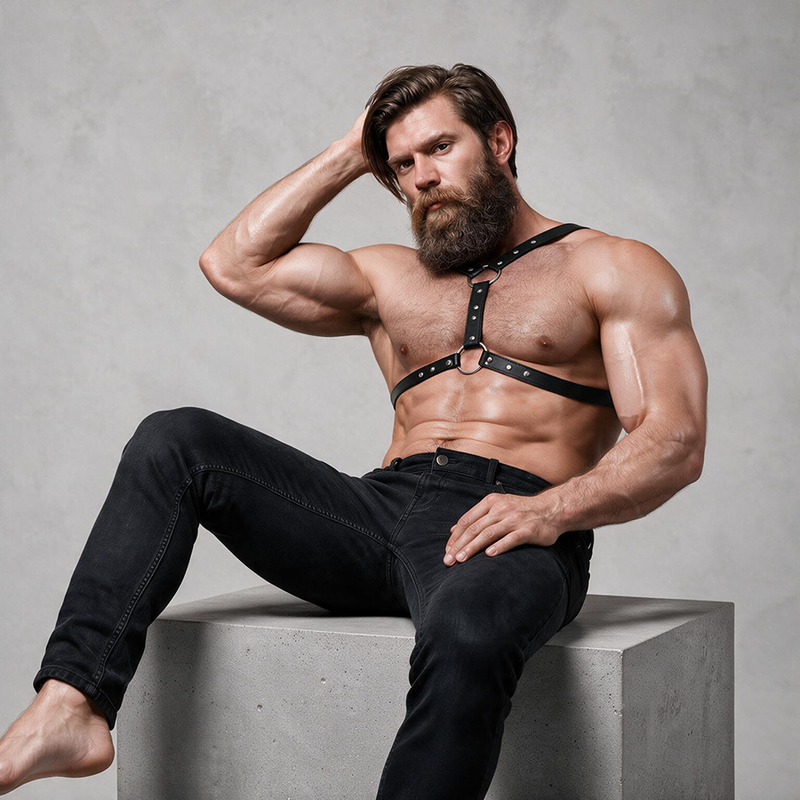 FETISH SUBMISSIVE ATTITUDE - HARNAIS DE POITRINE EN ÉCO-CUIR AVEC DOUBLE SUPPORT ET CLOUS POUR HOMMES – Image 6