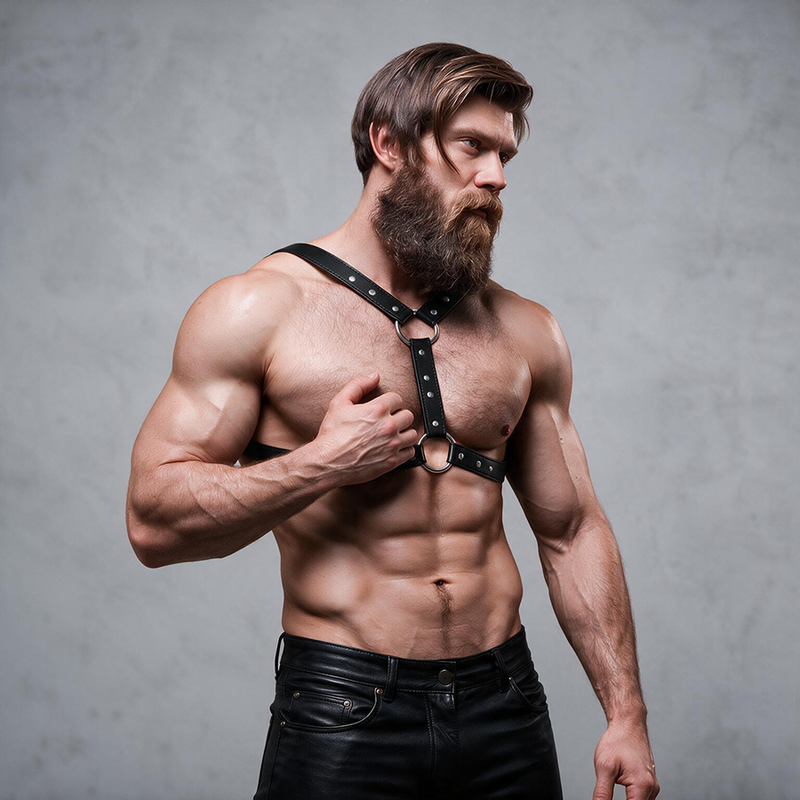 FETISH SUBMISSIVE ATTITUDE - HARNAIS DE POITRINE EN ÉCO-CUIR AVEC DOUBLE SUPPORT ET CLOUS POUR HOMMES – Image 4
