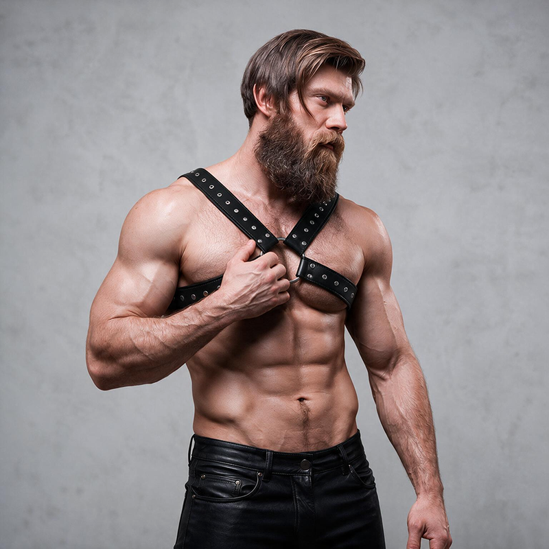 FETISH SUBMISSIVE ATTITUDE - BRUSTHARNESS AUS ÖKOLEDER MIT NIETEN FÜR HERREN – Bild 6