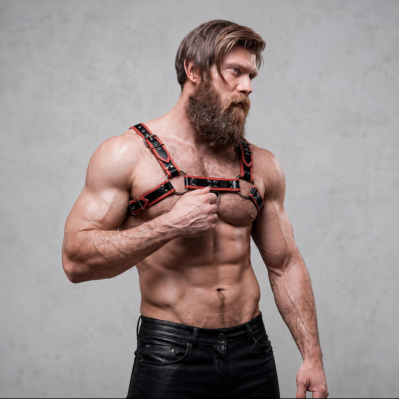 FETISH SUBMISSIVE ATTITUDE - BRUSTHARNESS AUS ÖKOLEDER FÜR HERREN SCHWARZ/ROT – Bild 5