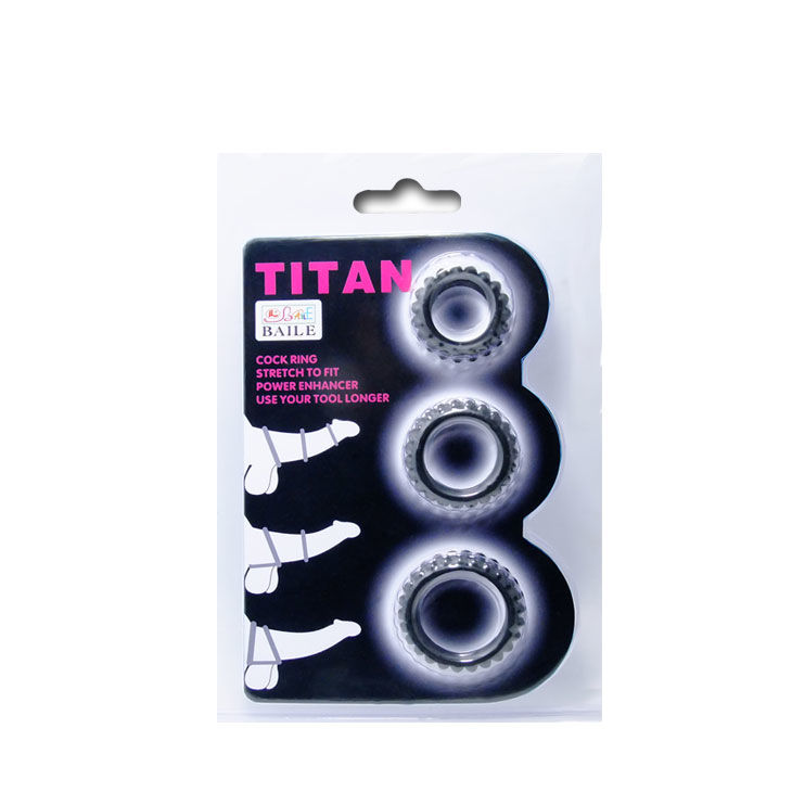 BAILE - TITAN SET 3 PCS COCK RING BLACK 2.8 + 2.4 + 1.9 CM - Imagen 2