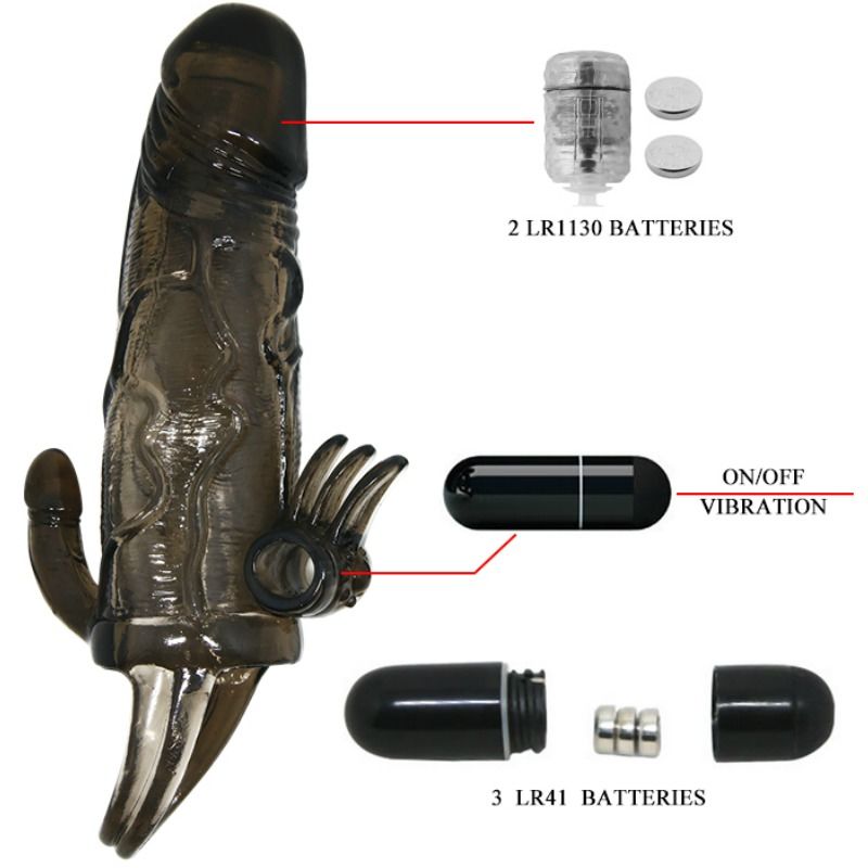 BAILE - BRAVE MAN FUNDA PENE ANAL Y CLITORIS VIBRADOR 16.5 CM NEGRO - Imagen 4