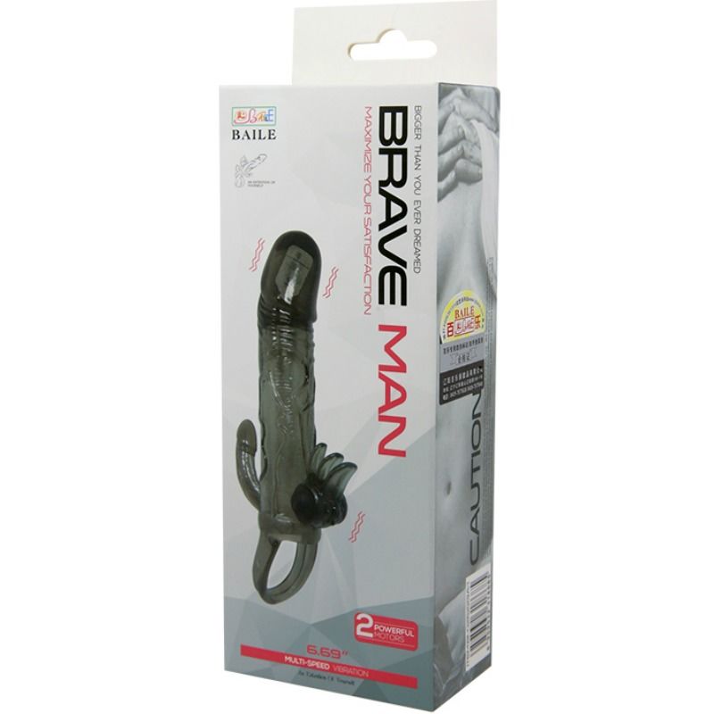 BAILE - BRAVE MAN FUNDA PENE ANAL Y CLITORIS VIBRADOR 16.5 CM NEGRO - Imagen 2