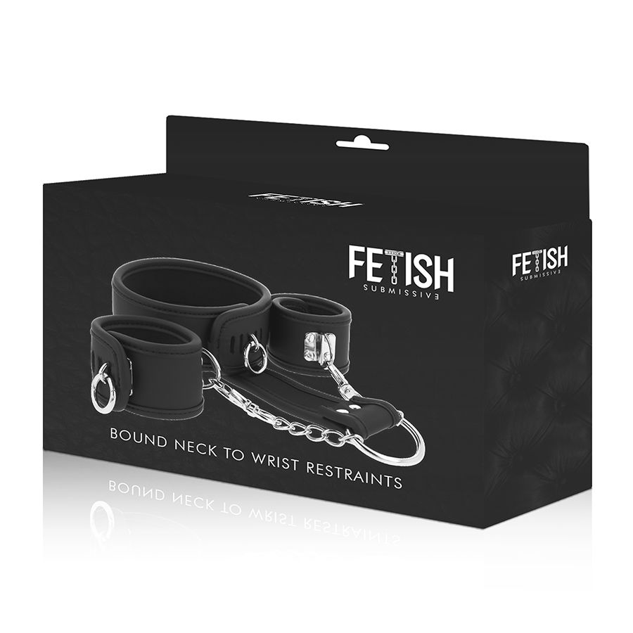 FETISH SUBMISSIVE - HALSKETTE UND HANDSCHELLEN AUS VEGANEM LEDER MIT NOPRENE-FUTTER – Bild 6