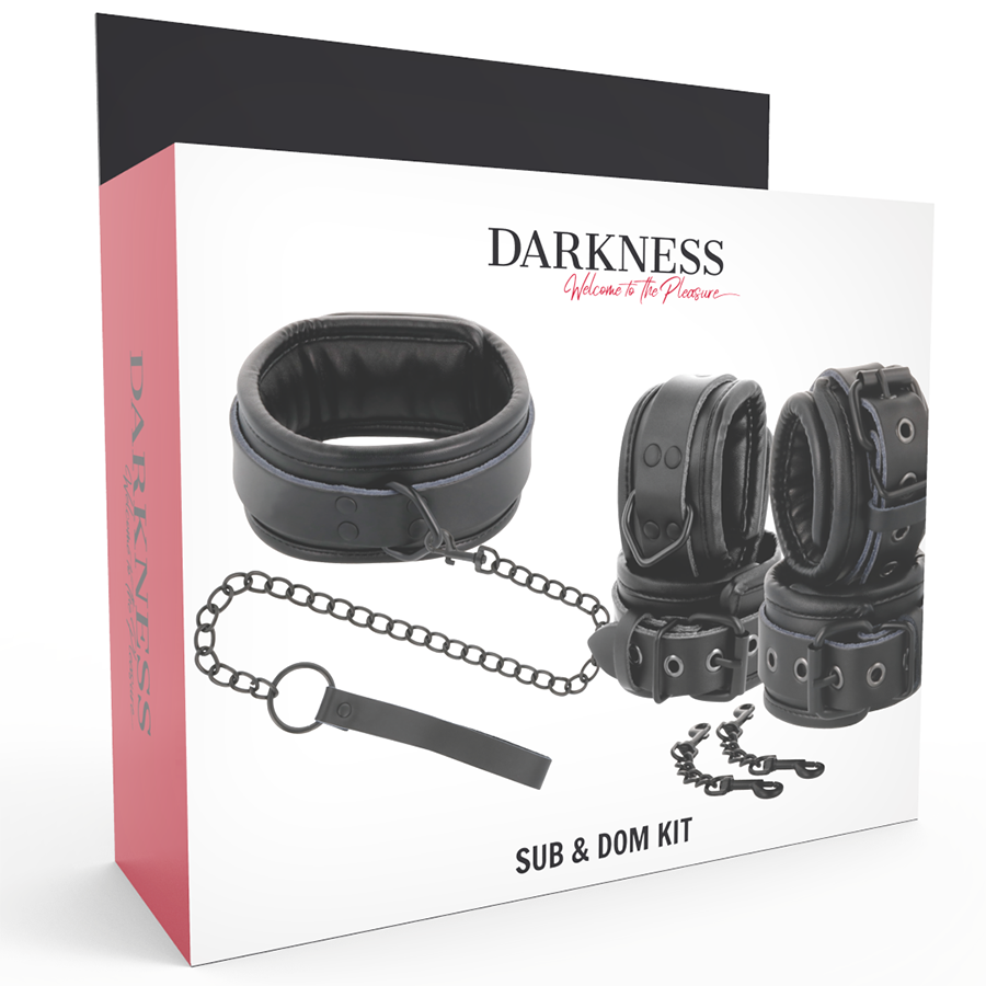DARKNESS - BLACK LEATHER HANDCUFFS AND COLLAR - Image 3