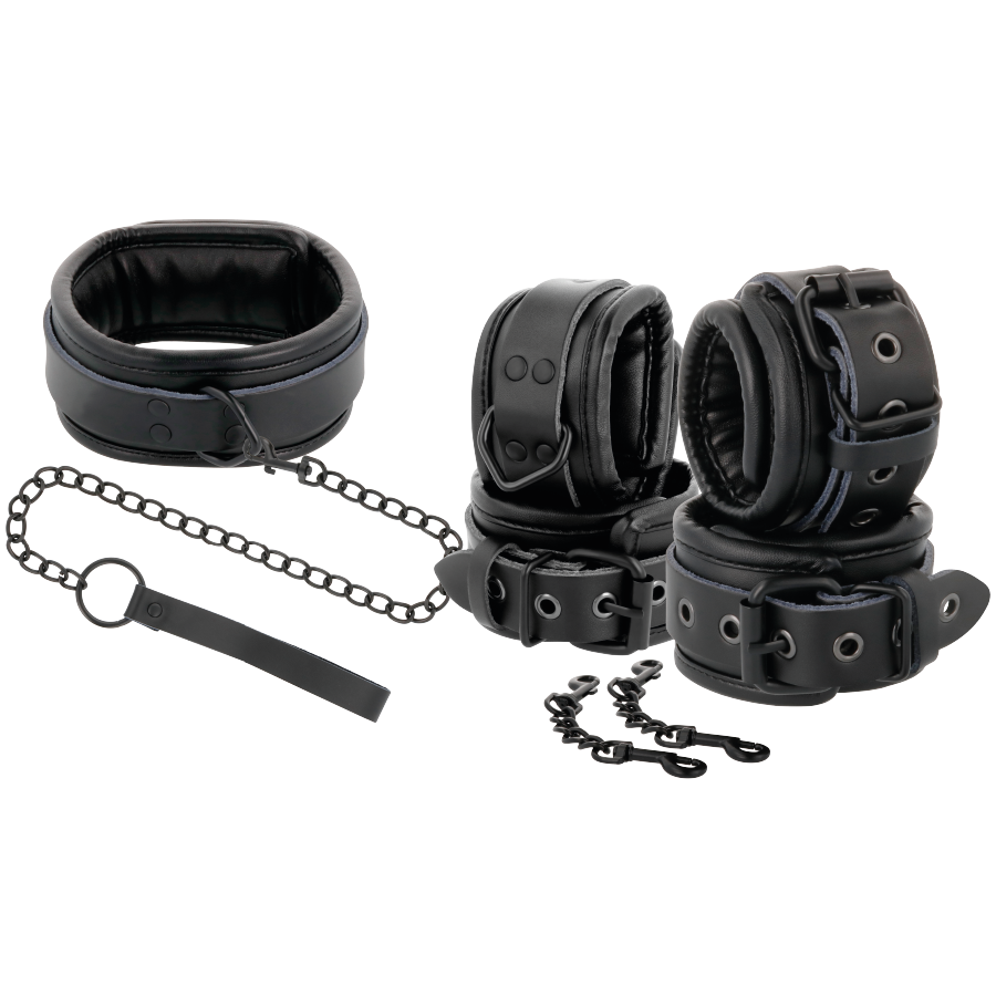 DARKNESS - BLACK LEATHER HANDCUFFS AND COLLAR - Image 11
