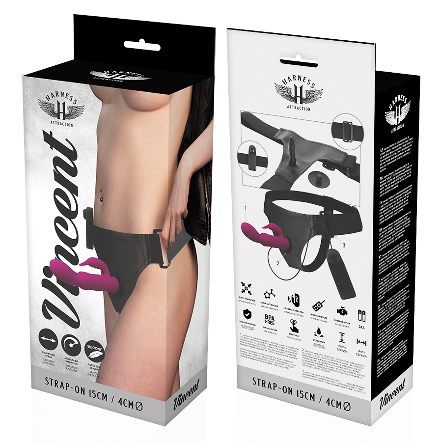 HARNESS ATTRACTION - ARNÉS VIBRADOR RABBIT VINCENT 15 CM -O- 4 CM - Imagen 3