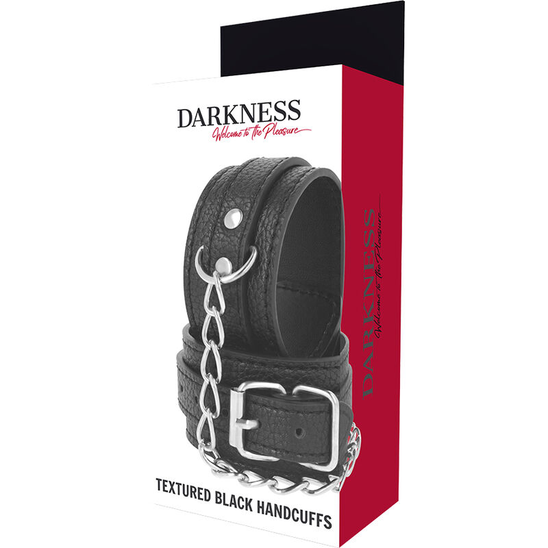 DARKNESS - HANDSCHELLEN AUS SCHWARZEM STRUKTURIERTEM LEDER – Bild 5