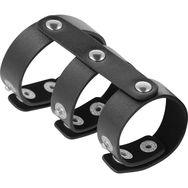 DARKNESS - DOUBLE ANNEAU DE PÉNIS ET TESTICULES EN CUIR RÉGLABLE – Image 2