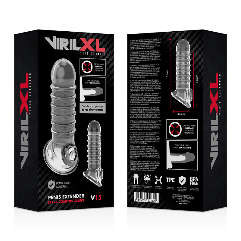 VIRILXL - EXTENSIÓN Y FUNDA DE PENE V15 TRANSPARENTE - Imagen 5