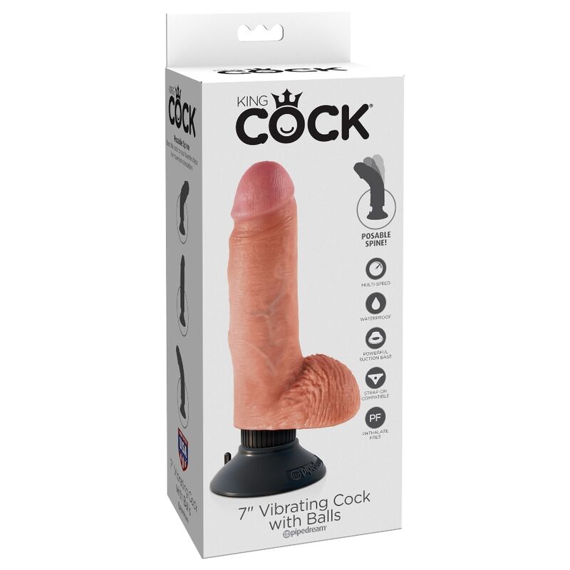 KING COCK - DILDO VIBRADOR CON TESTÍCULOS 17.78 CM NATURAL - Imagen 8