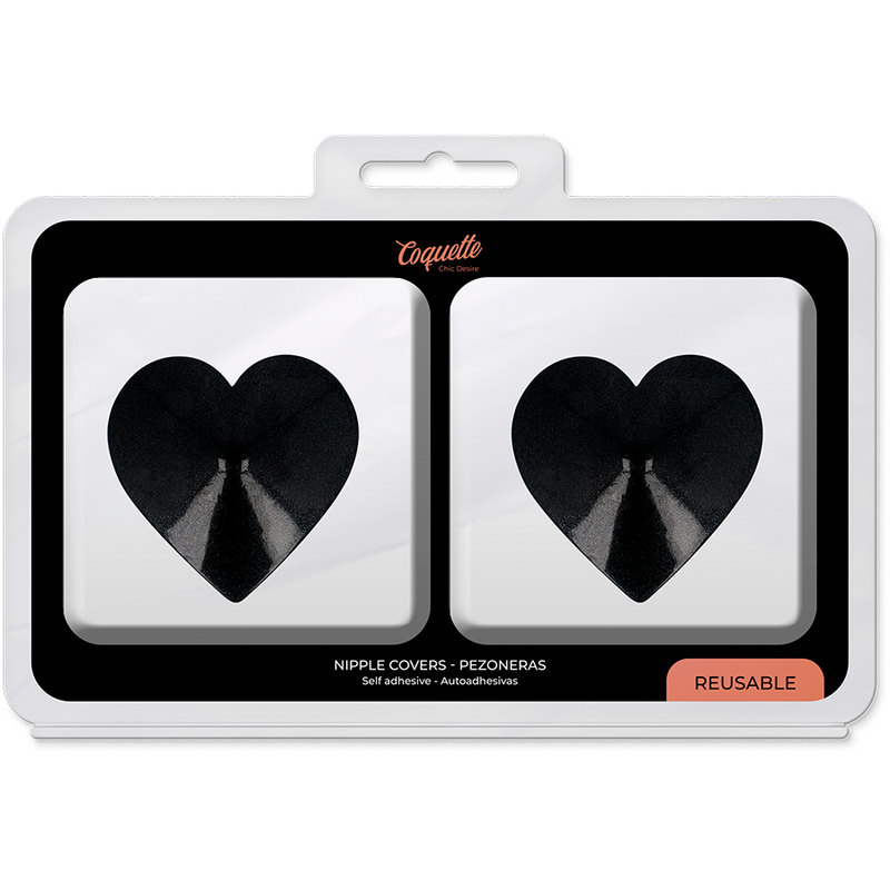 COQUETTE CHIC DESIRE - CUBRE PEZONES METAL CORAZONES NEGROS - Imagen 2