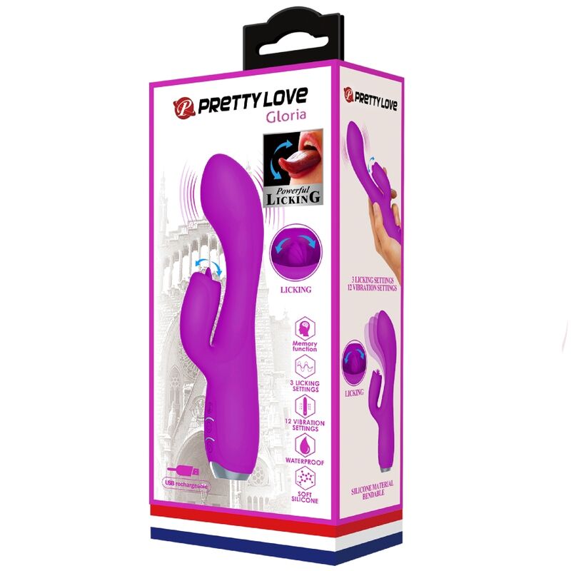 PRETTY LOVE - GLORIA VIBRADOR CONEJO RECARGABLE-IMPERMEABLE MORADO - Imagen 11