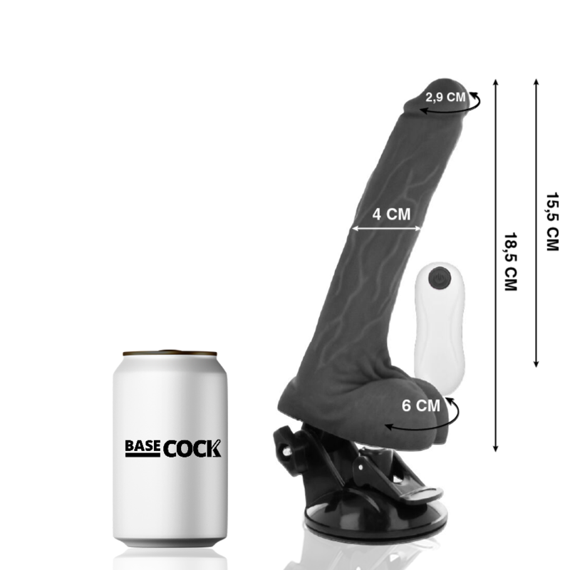 BASECOCK - VIBRADOR REALÍSTICO ARTICULABLE CONTROL REMOTO NEGRO 18.5 CM -O- 4 CM - Imagen 2