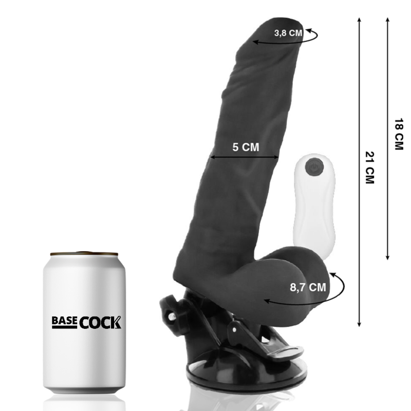 BASECOCK - VIBRADOR REALÍSTICO ARTICULABLE CONTROL REMOTO NEGRO 21 CM -O- 5 CM - Imagen 3