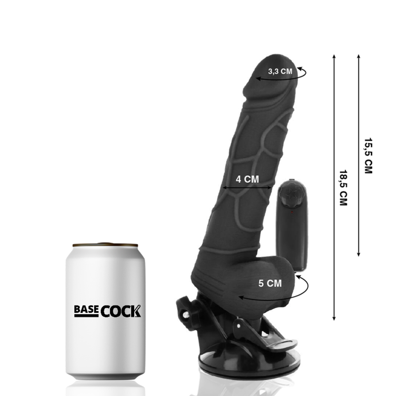BASECOCK - VIBRADOR REALÍSTICO CONTROL REMOTO NEGRO 18.5 CM -O- 4CM - Imagen 2