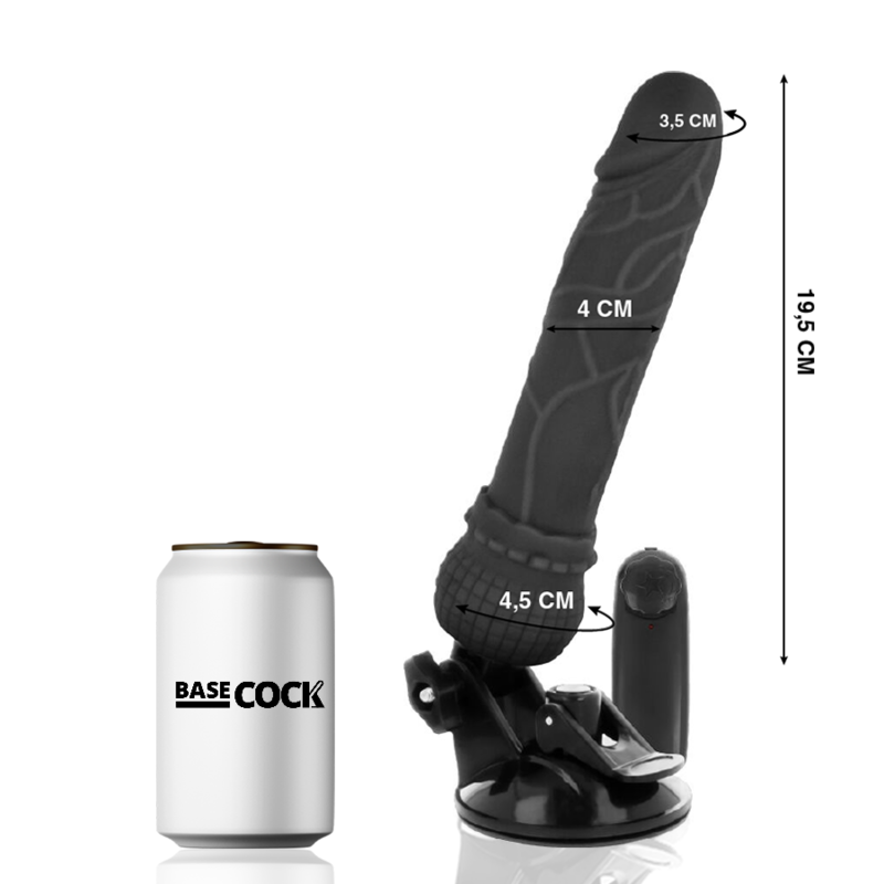 BASECOCK - VIBRADOR REALÍSTICO CONTROL REMOTO NEGRO 19.5 CM -O- 4 CM - Imagen 3