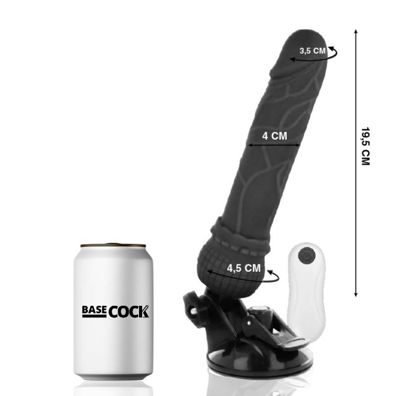 BASECOCK - VIBRADOR REALÍSTICO CONTROL REMOTO NEGRO 19.5 CM -O- 4 CM - Imagen 4