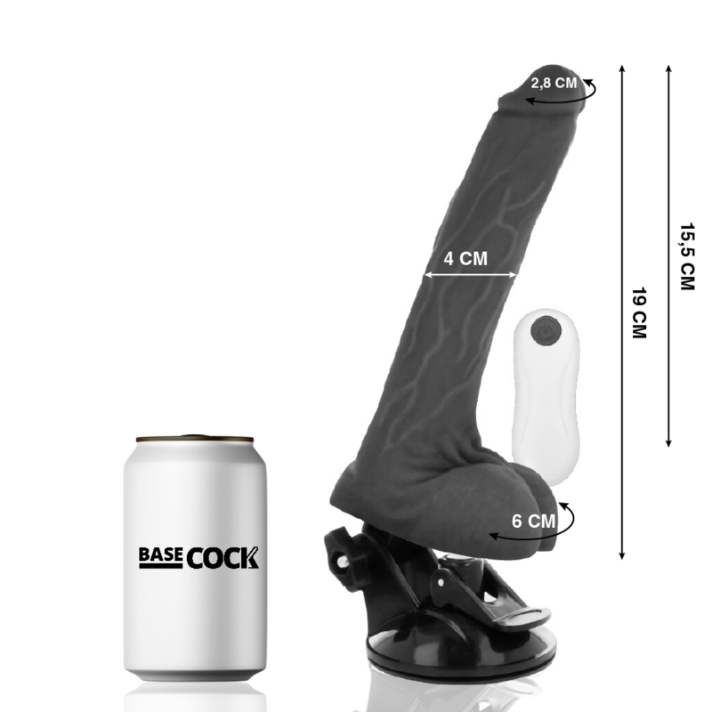 BASECOCK - VIBRADOR REALÍSTICO CONTROL REMOTO NEGRO 19 CM -O- 4 CM - Imagen 2