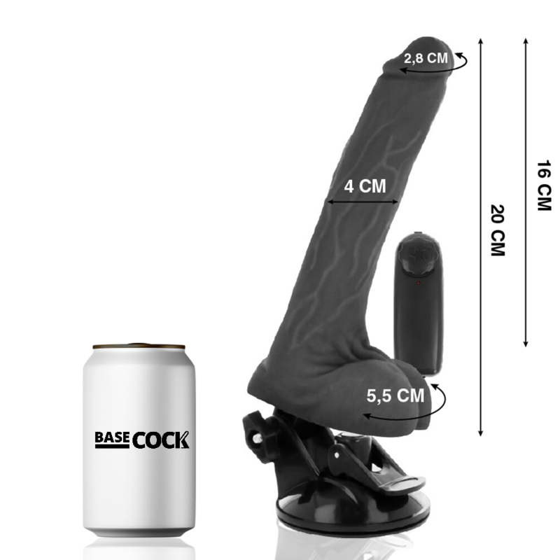 BASECOCK - VIBRADOR REALÍSTICO CONTROL REMOTO NEGRO CON TESTÍCULOS 20 CM -O- 4 CM - Imagen 2