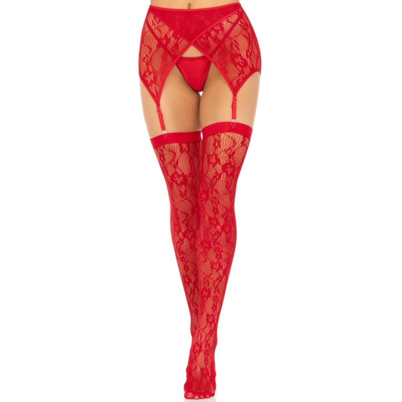 LEG AVENUE - MEDIAS ENCAJE & LIGUERO ROJO - Imagen 4