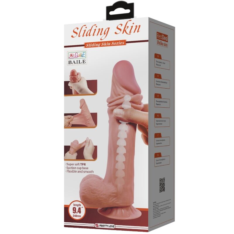 PRETTY LOVE - SLIDING SKIN SERIES DILDO REALÍSTICO CON VENTOSA PIEL DESLIZANTE MORENO 24 CM - Imagen 2