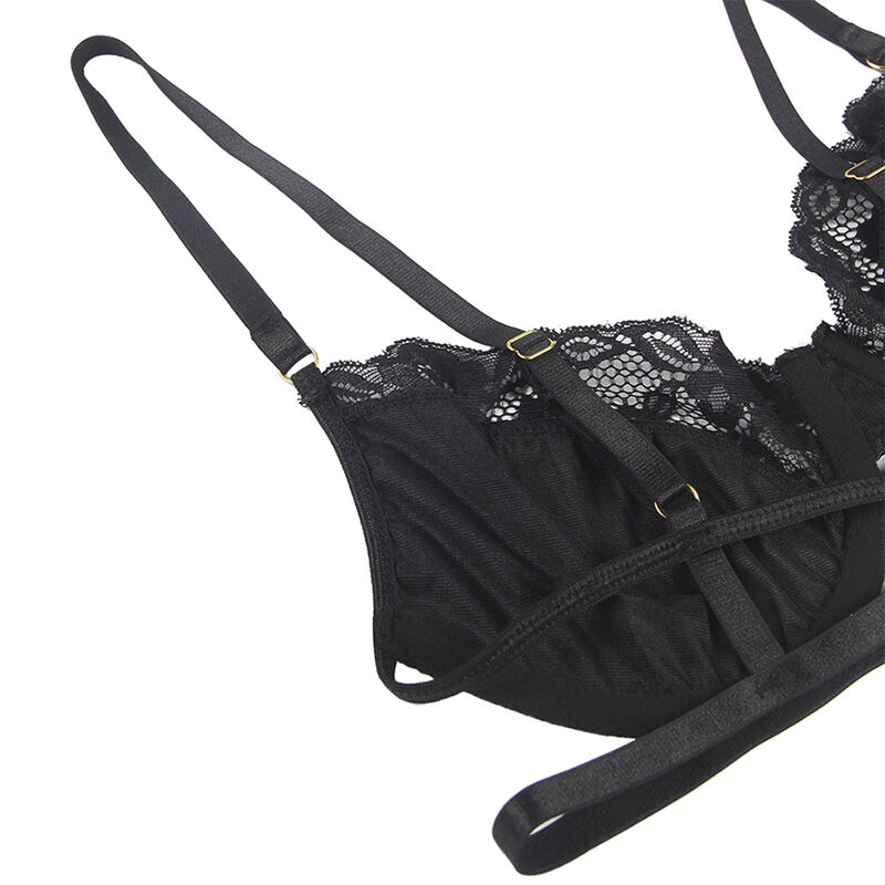 SUBBLIME - SET DE 3 PIEZAS SUJETADOR + TANGA + LIGA ENCAJE NEGRO L/XL - Imagen 9