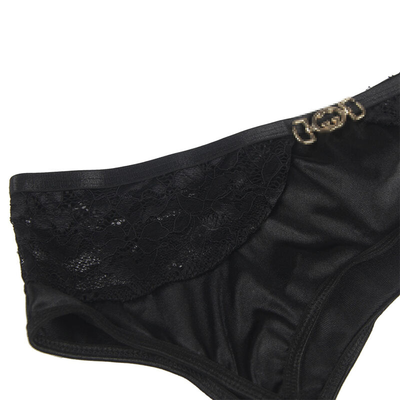 SUBBLIME - SET DE 3 PIEZAS SUJETADOR + TANGA + LIGA ENCAJE NEGRO L/XL - Imagen 7
