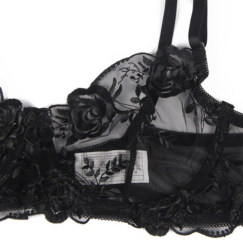SUBBLIME - SET DE 3 PIEZAS SUJETADOR + TANGA + LIGA ESTAMPADO FLORAL NEGRO S/M - Imagen 8