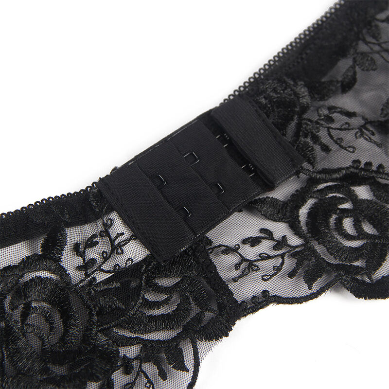 SUBBLIME - SET DE 3 PIEZAS SUJETADOR + TANGA + LIGA ESTAMPADO FLORAL NEGRO S/M - Imagen 9