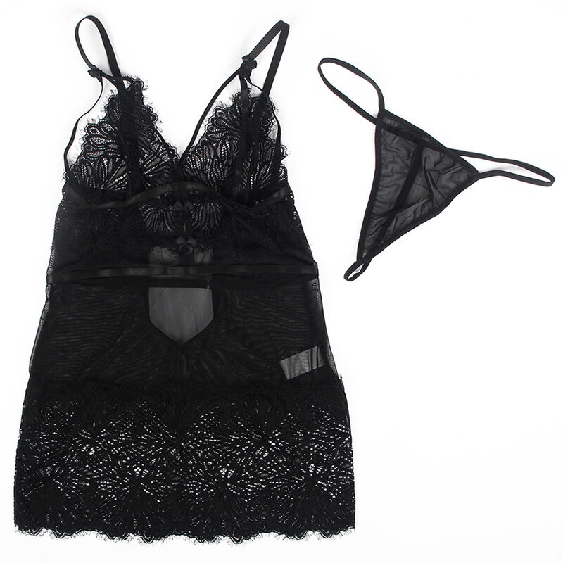SUBBLIME - BABYDOLL CON TIRANTES AJUSTABLES DE ENCAJE NEGRO S/M - Imagen 11