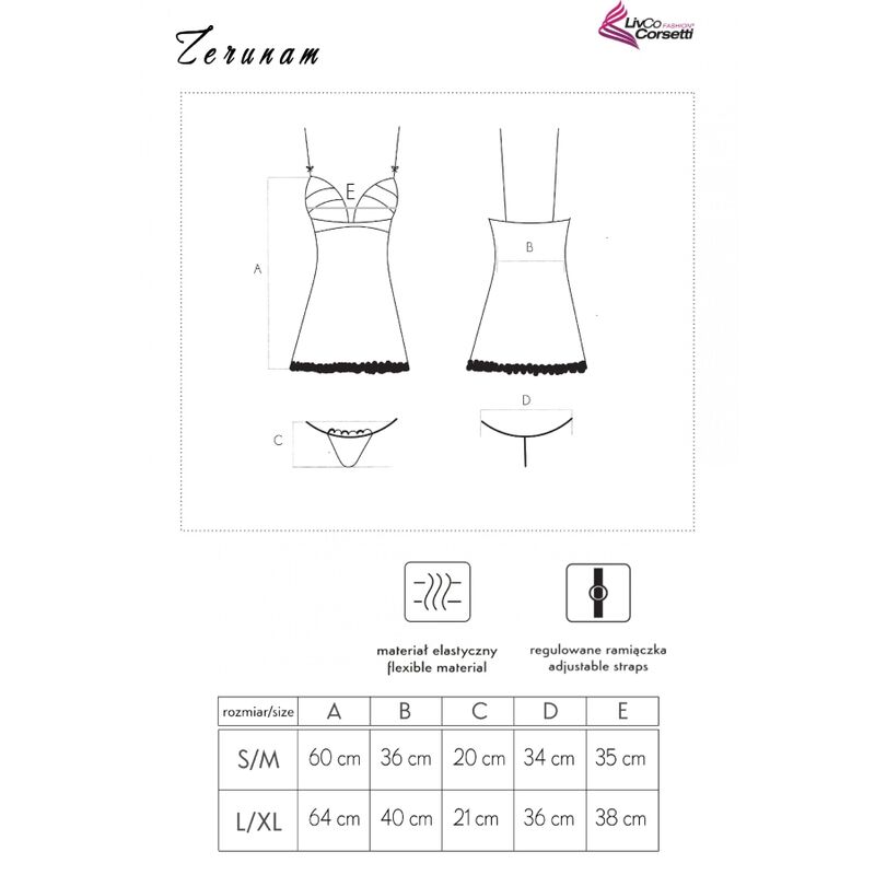 LIVCO CORSETTI FASHION - ZERUNAM SET BABYDOLL + TANGA NEGRO S/M - Imagen 3