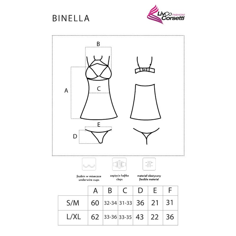 LIVCO CORSETTI FASHION - BINELLA SET BABYDOLL + TANGA NEGRO S/M - Imagen 5