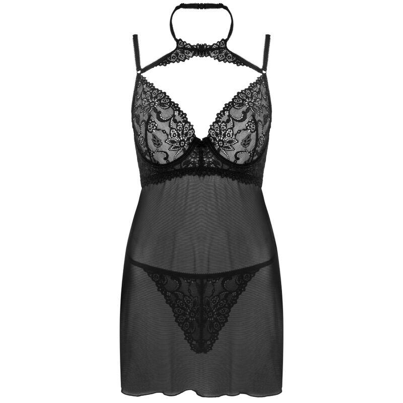 LIVCO CORSETTI FASHION - BINELLA SET BABYDOLL + TANGA NEGRO S/M - Imagen 2