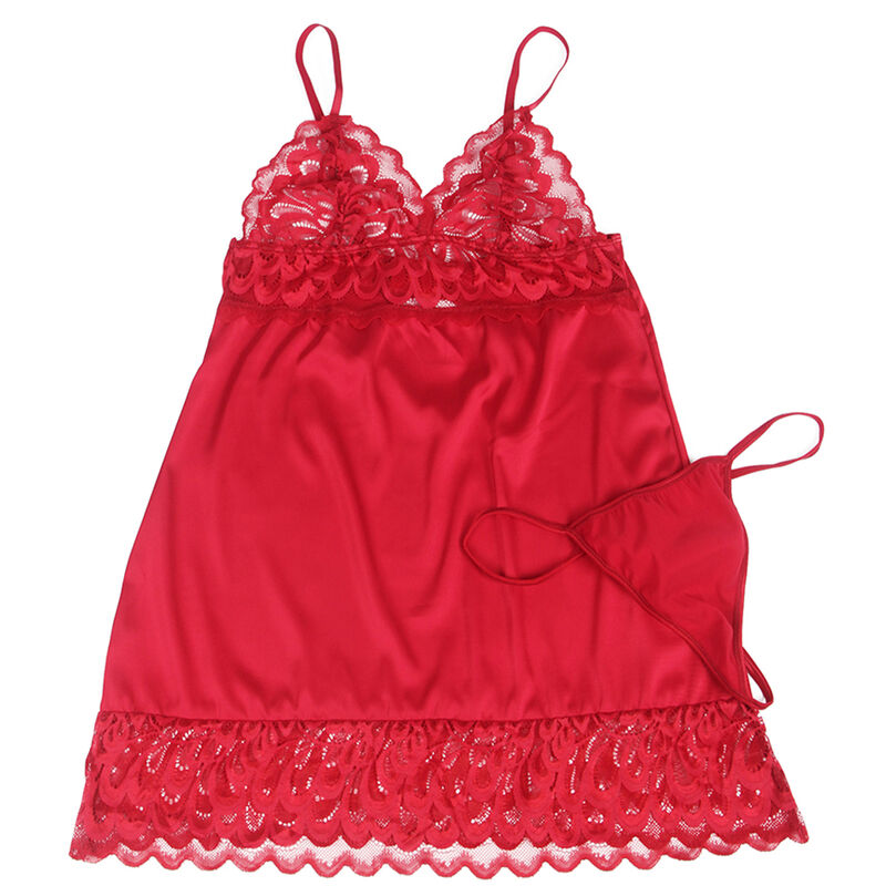 SUBBLIME - BABYDOLL SATINADO CON ENCAJE ROJO S/M - Imagen 5