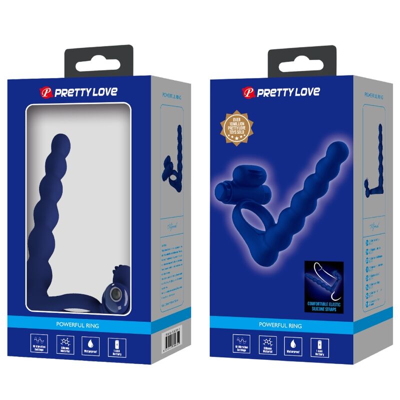 PRETTY LOVE - AJMAL ANILLO VIBRADOR CON PLUG AZUL - Imagen 6