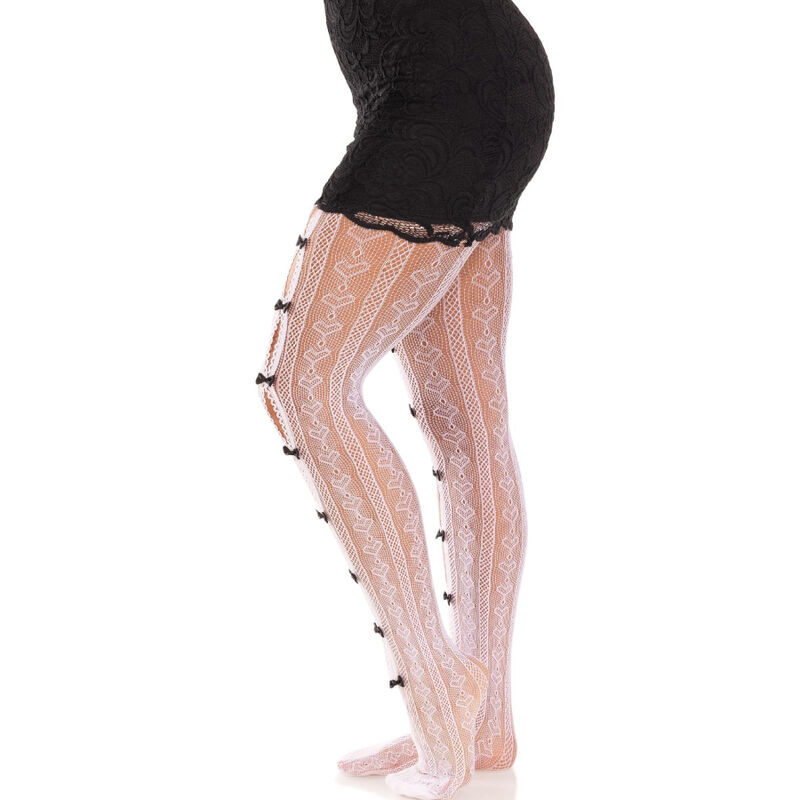 LEG AVENUE - MEDIAS CON ABERTURAS CORAZON & LAZOS BLANCO - Imagen 3