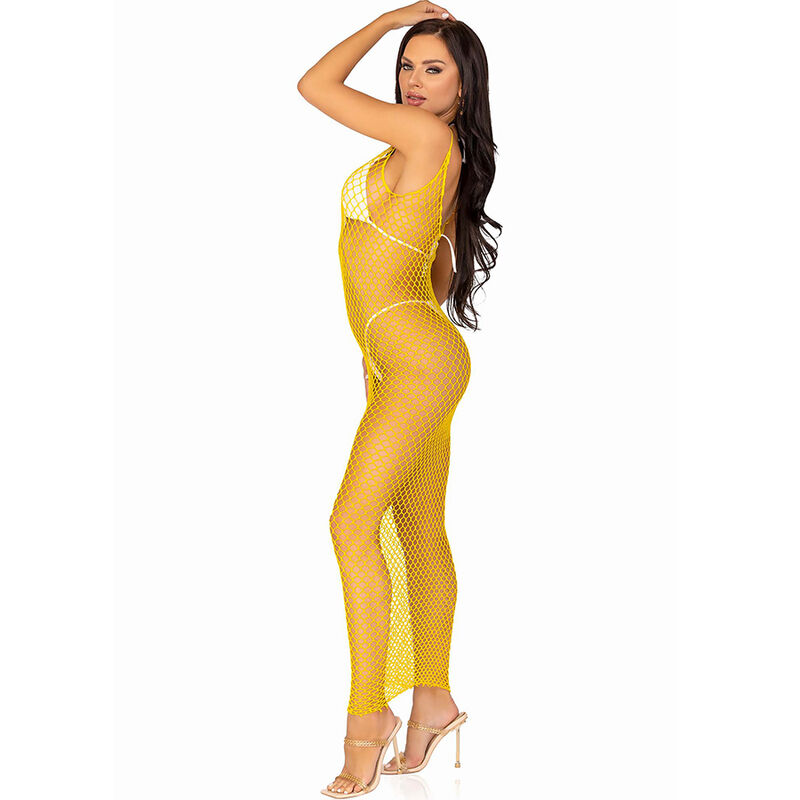 LEG AVENUE - VESTIDO DE REJILLA LARGO AMARILLO TALLA ÚNICA - Imagen 4