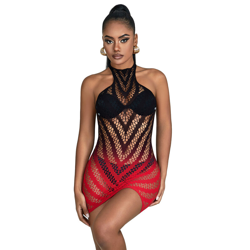 SUBBLIME - 952242 VESTIDO DE REJILLA ELÁSTICO DEGRADADO ROJO Y NEGRO TALLA ÚNICA - Imagen 5