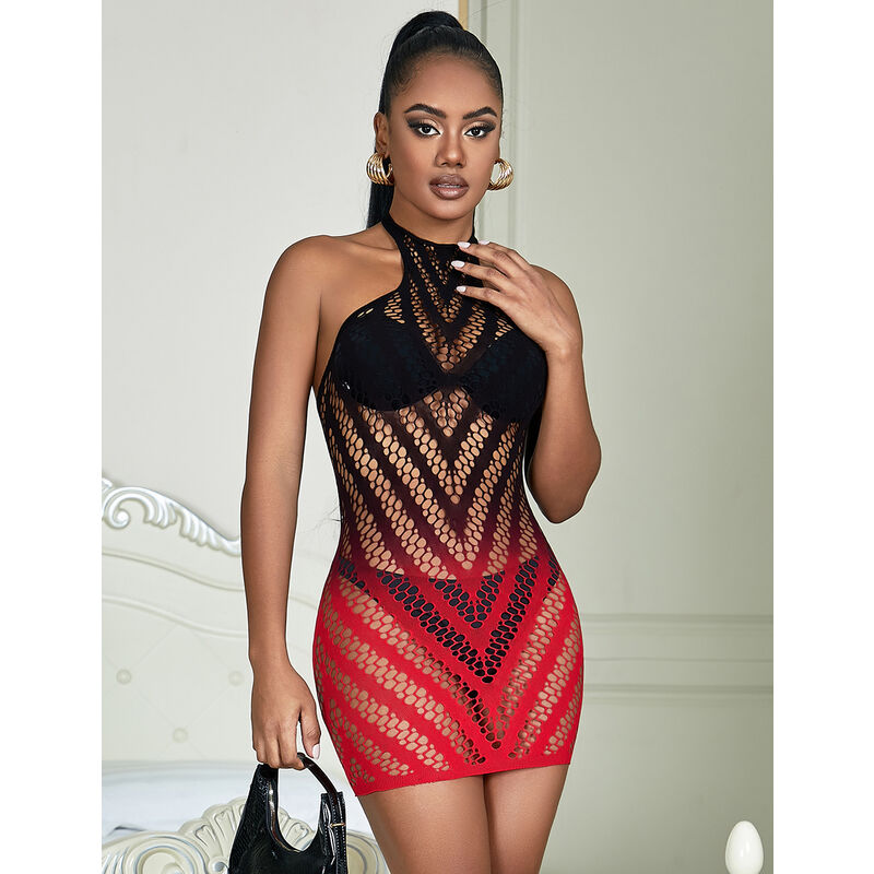 SUBBLIME - 952242 VESTIDO DE REJILLA ELÁSTICO DEGRADADO ROJO Y NEGRO TALLA ÚNICA - Imagen 7