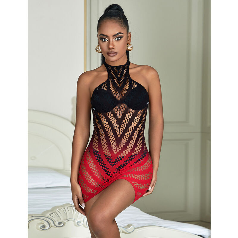 SUBBLIME - 952242 VESTIDO DE REJILLA ELÁSTICO DEGRADADO ROJO Y NEGRO TALLA ÚNICA - Imagen 10