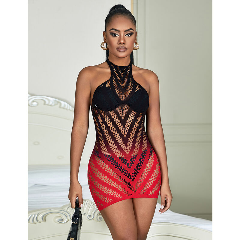 SUBBLIME - 952242 VESTIDO DE REJILLA ELÁSTICO DEGRADADO ROJO Y NEGRO TALLA ÚNICA - Imagen 8