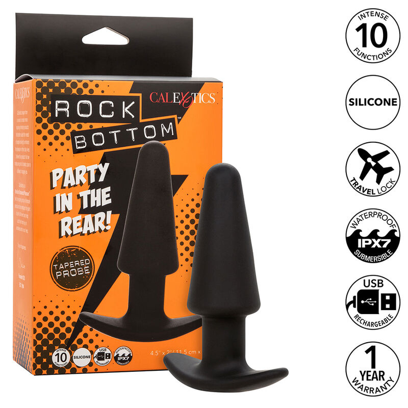 CALEXOTICS - ROCK BOTTOM PLUG ANAL CÓNICO 10 VIBRACIONES SILICONA NEGRO - Imagen 10