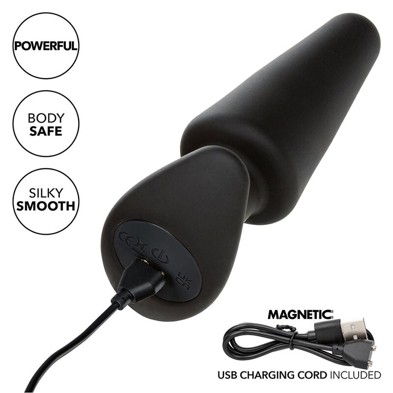 CALEXOTICS - ROCK BOTTOM PLUG ANAL CÓNICO 10 VIBRACIONES SILICONA NEGRO - Imagen 4