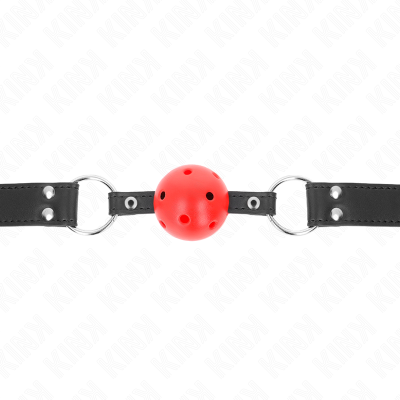 KINK - MORDAZA DE BOLA 4 CM TRANSPIRABLE CON DOBLE REMACHE DE CUERO 62 X 2.5 CM AJUSTABLE 42-58 CM - Imagen 3