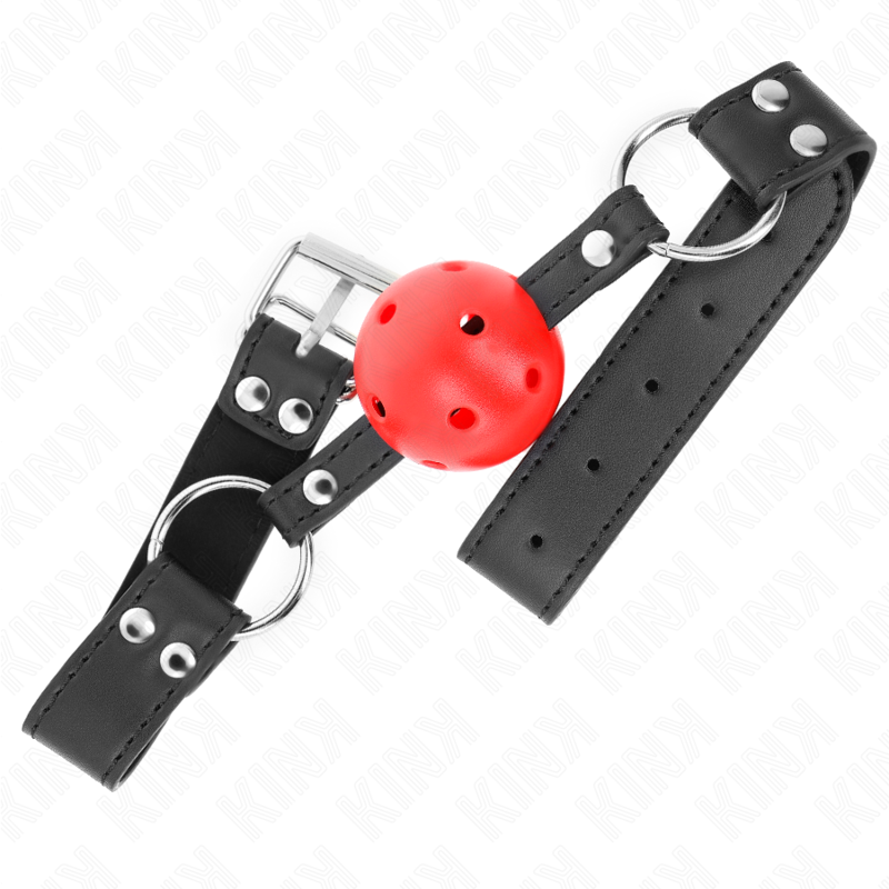 KINK - MORDAZA DE BOLA 4 CM TRANSPIRABLE CON DOBLE REMACHE DE CUERO 62 X 2.5 CM AJUSTABLE 42-58 CM - Imagen 2