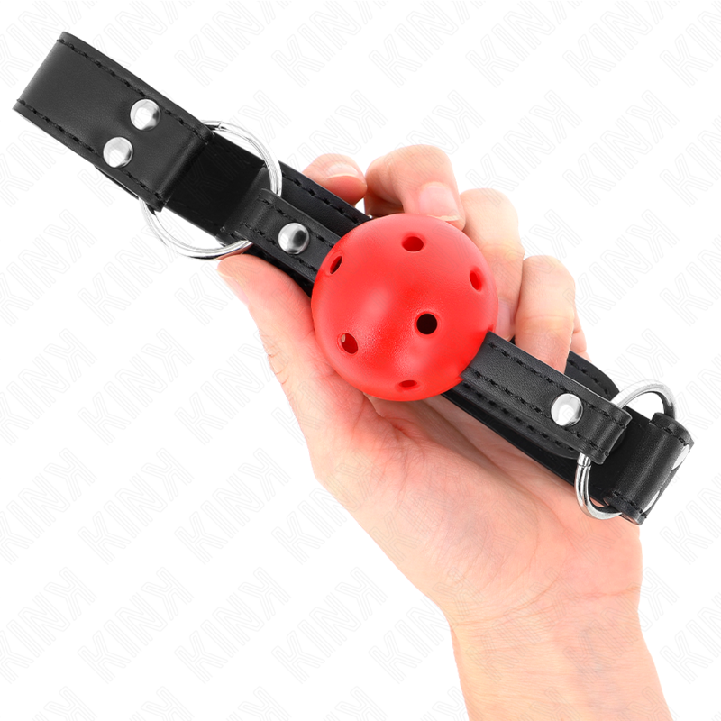 KINK - MORDAZA DE BOLA 4 CM TRANSPIRABLE CON DOBLE REMACHE DE CUERO 62 X 2.5 CM AJUSTABLE 42-58 CM - Imagen 4